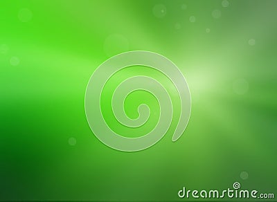 White sunshine or sun rays shining on fresh lime green background with blurred bokeh lights or bubbles floating in random pattern Stock Photo