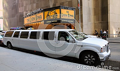 White Stretch Limo On Broadway Editorial Stock Photo