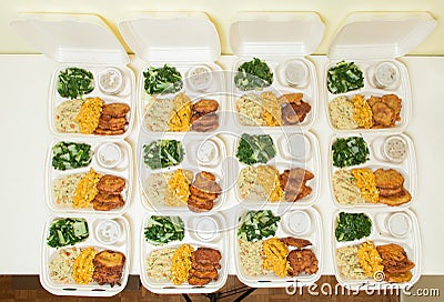 White styrofoam lunch boxes Stock Photo