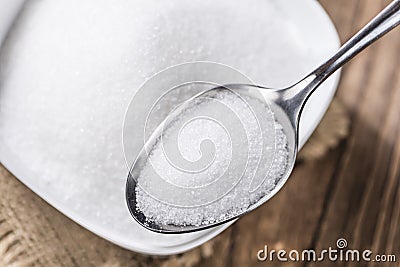 White Sugar on a spoon Stock Photo