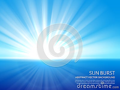 White sun burst in blue sky. Abstract sunlight bursting effect vector background Vector Illustration