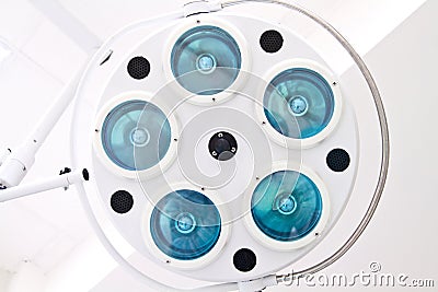 The white surgical lamp with five lamps Stock Photo