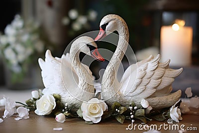 White swan couple decoration created with generative AI technology Stock Photo