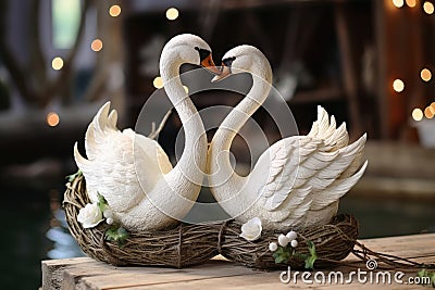 White swan couple decoration created with generative AI technology Stock Photo