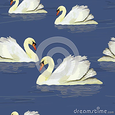 White swan in the water Vector Illustration