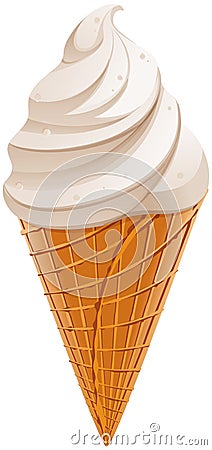 White sweet vanilla ice cream waffle cone isolated Vector Illustration