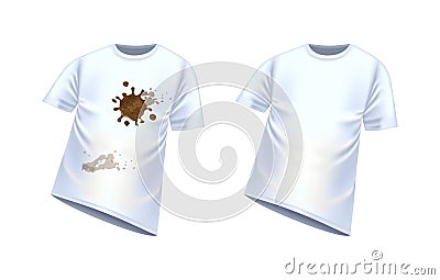 White t-shirt with spots of dirt, vector illustration. Clean and dirty t-shirt Vector Illustration