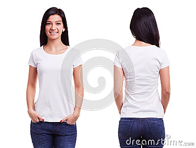 White t shirt on a young woman template Stock Photo