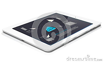 White tablet with abstract cloud graphics on displ Stock Photo