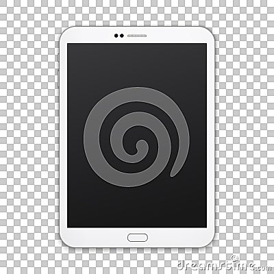 White tablet with empty screen on transparent background, vector digital template. Vector Illustration