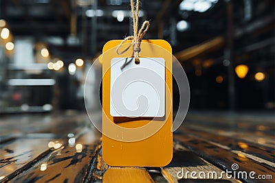 a white tag with a yellow tag hanging from it Stock Photo