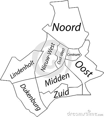 White tagged districts map of NIJMEGEN, NETHERLANDS Vector Illustration