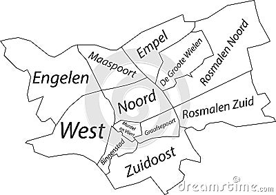 White tagged districts map of `S-HERTOGENBOSCH, NETHERLANDS Vector Illustration