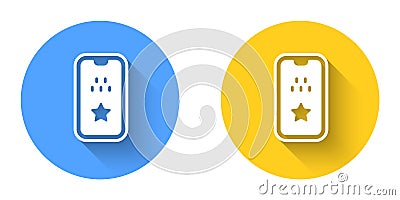 White Taxi mobile app icon isolated with long shadow background. Mobile application taxi. Circle button. Vector Vector Illustration