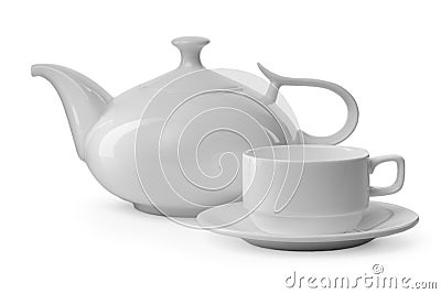 White teacup and teapot Stock Photo
