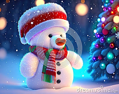 White Teddybear Snowman in Winter AI art Cartoon Illustration