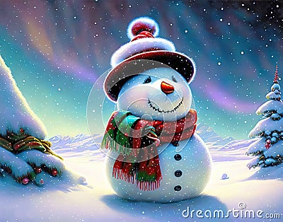 White Teddybear Snowman in Winter AI art Cartoon Illustration