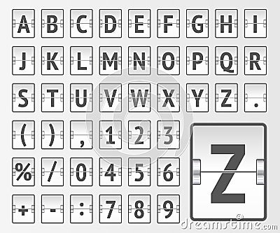 White terminal mechanical scoreboard regular alphabet with numbers to display destination and departure vector Vector Illustration