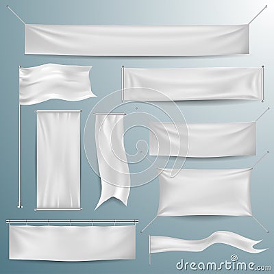 White textile banners and flags Stock Photo