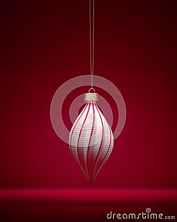 White textured long Christmas ball, red stripes Stock Photo