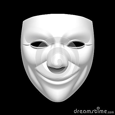 White theatrical smiling mask isolated on black Vector Illustration