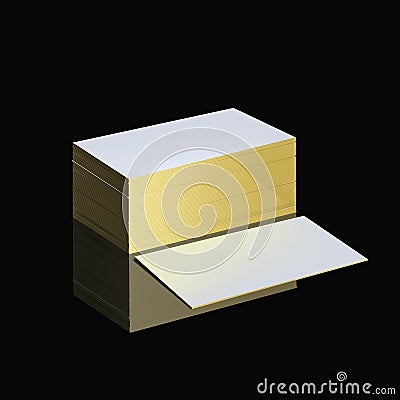 White Thick Vector Business Cards mock up with golden edge on black gloss table. Stock Photo