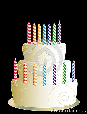 White three layer birthday cake Vector Illustration