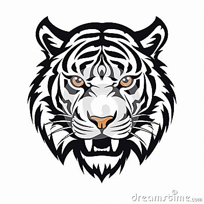 Bold Tiger Head Silhouette On White Background Stock Photo