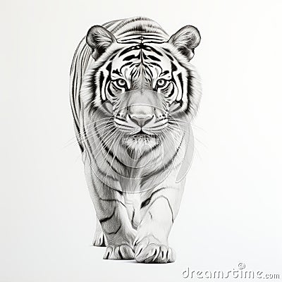 Hyperrealistic Tiger Line Art On White Background Stock Photo