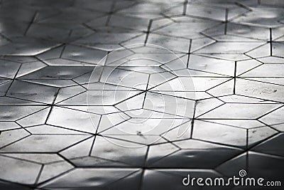 White tiled pattern with reflective lights in perspective Stock Photo