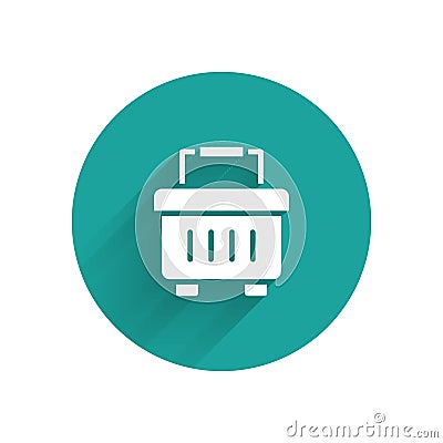 White Toolbox icon isolated with long shadow. Tool box sign. Green circle button. Vector Vector Illustration