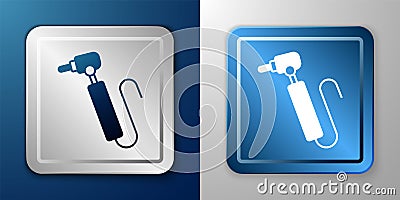 White Tooth drill icon isolated on blue and grey background. Dental handpiece for drilling and grinding tools. Silver Vector Illustration