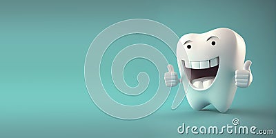 White tooth with a smiling face and thumbs up, dental health, teeth hygiene, medical concept, generative AI Stock Photo