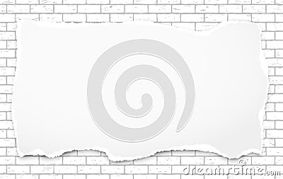 White torn note, notebook paper stuck on brick wall background. Vector illustration Vector Illustration