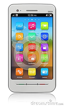 White touchscreen smartphone Stock Photo