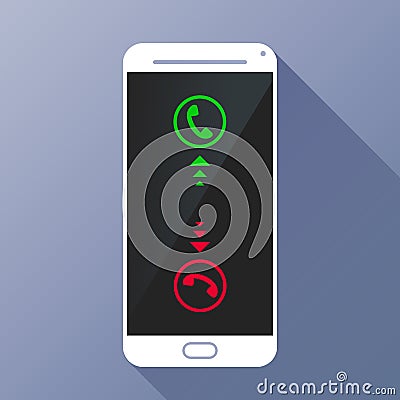 White Touchscreen Smartphone with incoming call. Vector Illustration