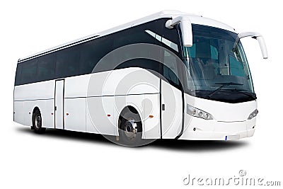 White Tour Bus Stock Photo