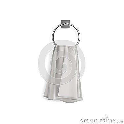 A white towel hangs on a round hanger. Vector Illustration