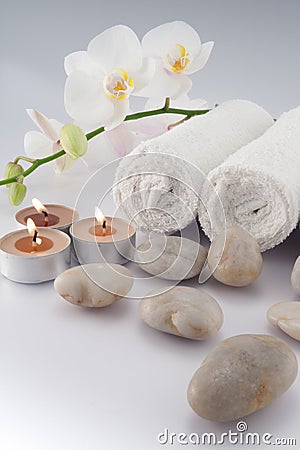 White towels and candles Stock Photo