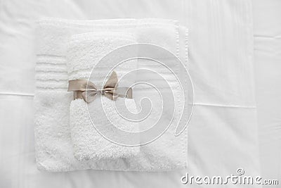 White towels with grey ribbon Stock Photo