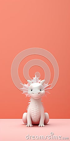 A white toy sitting on top of a pink surface, AI Stock Photo