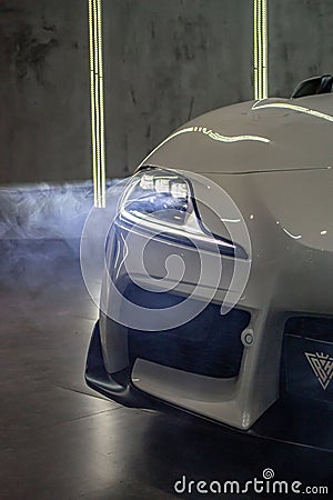 Toyota Supra MK5 headlights on in the fog Editorial Stock Photo