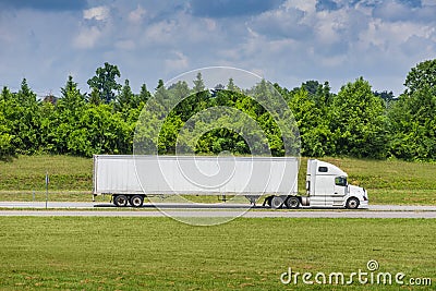 White Tractor-Trailer Truck With Great Copy Space Stock Photo