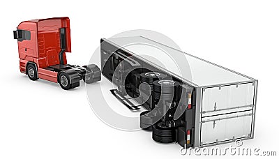 White trailed detached from a red truck, Stock Photo