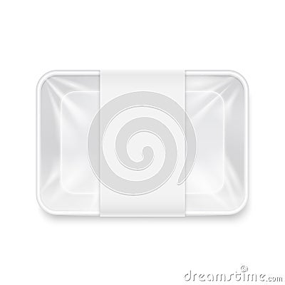 White transparent empty disposable plastic food tray container vector mockup Vector Illustration