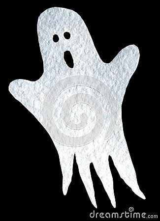 White transparent ghost on a black background. Happy Halloween party. Hand drawing watercolor isolated clip art graphic elements Stock Photo