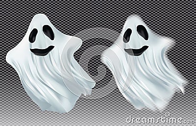 White transparent ghost vector illustration. Ghosts isolated on dark background. The concept of halloween, monster Vector Illustration