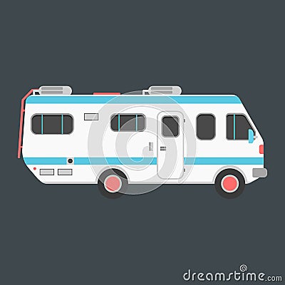 White travel camper van on dark background Vector Illustration
