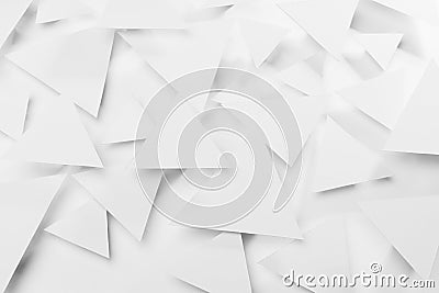 White triangles geometric pattern flying in bright light with soft light shadows in random, top view. Minimalist softness delicate Stock Photo