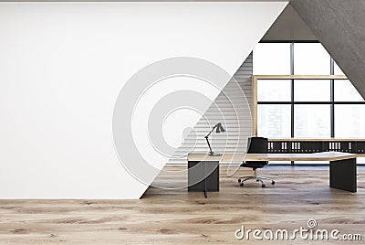 White triangular office, black table Stock Photo
